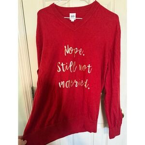 Gap Red V-Neck Sweater Nope Still Not Married Gold Graphic Womens Large L